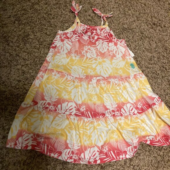 Tommy Bahama Tropical Print Sun Dress 3T Pink and Yellow Floral Print Ruffle Tie - Picture 1 of 3